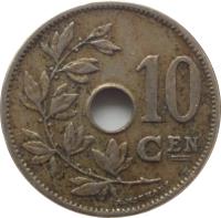 Belgium coin 10 Centimes - Leopold II - Dutch text (1903 - 1906) reverse reverse of 10 Centimes - Leopold II - Dutch text (1903 - 1906) coin with KM# 53 from Belgium. Inscription: 10 CEN A. MICHAUX