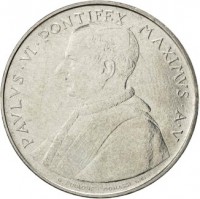 obverse of 100 Lire - Paulus VI (1967) coin with KM# 98 from Vatican City. Inscription: PAVLVS · VI · PONTIFEX · MAXIMUS · A · V