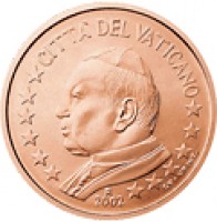 Vatican City coin 2 Euro Cent - John Paul II (2002 - 2005) obverse obverse of 2 Euro Cent - John Paul II (2002 - 2005) coin with KM# 342 from Vatican City. Inscription: CITTA' DEL VATICANO 2004 GV · UPINC · R