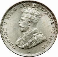 obverse of 10 Cents - George V (1919 - 1928) coin with KM# 104a from Ceylon. Inscription: GEORGE V KING AND EMPEROR OF INDIA