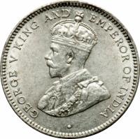 Ceylon coin 25 Cents - George V (1919 - 1926) obverse obverse of 25 Cents - George V (1919 - 1926) coin with KM# 105a from Ceylon. Inscription: GEORGE V KING AND EMPEROR OF INDIA · B.M