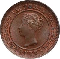obverse of 1/4 Cent - Victoria (1870 - 1901) coin with KM# 90 from Ceylon. Inscription: VICTORIA QUEEN