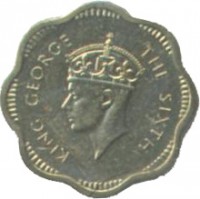 obverse of 2 Cents - George VI (1951) coin with KM# 119 from Ceylon. Inscription: KING GEORGE THE SIXTH