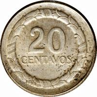 reverse of 20 Centavos (1945 - 1951) coin with KM# 208 from Colombia. Inscription: 20 CENTAVOS