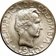 Colombia coin 10 Centavos (1945 - 1952) obverse obverse of 10 Centavos (1945 - 1952) coin with KM# 207 from Colombia. Inscription: REPUBLICA DE COLOMBIA 1948