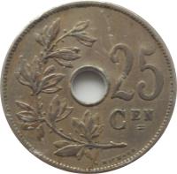 reverse of 25 Centimes - Albert I - Dutch text (1910 - 1929) coin with KM# 69 from Belgium. Inscription: 25 CEN A. MICHAUX