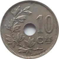 reverse of 10 Centimes - Albert I - French text (1911 - 1929) coin with KM# 85 from Belgium. Inscription: 10 CES A. MICHAUX