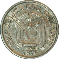 obverse of 10 Centavos (1976) coin with KM# 76d from Ecuador. Inscription: REPUBLICA DEL ECUADOR 1976