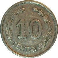 reverse of 10 Centavos (1976) coin with KM# 76d from Ecuador. Inscription: 10 CENTAVOS