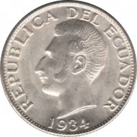 Ecuador coin 1 Sucre (1928 - 1934) obverse obverse of 1 Sucre (1928 - 1934) coin with KM# 72 from Ecuador. Inscription: REPUBLICA DEL ECUADOR 1934