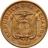 Ecuador coin 20 Centavos (1942 - 1944) obverse obverse of 20 Centavos (1942 - 1944) coin with KM# 77.1a from Ecuador.