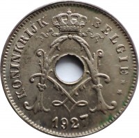 obverse of 10 Centimes - Albert I - Dutch text (1920 - 1930) coin with KM# 86 from Belgium. Inscription: KONINKRIJK BELGIË ** · 1927 ·
