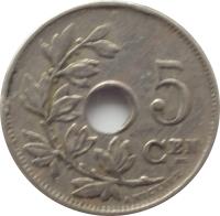 reverse of 5 Centimes - Albert I - Dutch text (1910 - 1931) coin with KM# 67 from Belgium. Inscription: 5 CEN A. MICHAUX