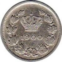 obverse of 5 Bani - Carol I (1900) coin with KM# 28 from Romania. Inscription: 1900