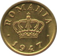 obverse of 50 Bani - Mihai I (1947) coin with KM# 72 from Romania. Inscription: ROMANIA 1947