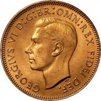 obverse of 1/2 Penny - George VI - Without IND:IMP (1949 - 1952) coin with KM# 42 from Australia. Inscription: GEORGIVS VI D:G:BR:OMN:REX FIDEI DEF.