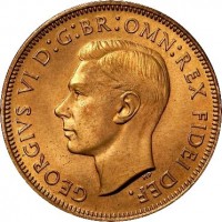 Australia coin 1/2 Penny - George VI - Without IND:IMP (1949 - 1952) obverse obverse of 1/2 Penny - George VI - Without IND:IMP (1949 - 1952) coin with KM# 42 from Australia. Inscription: GEORGIVS VI D:G:BR:OMN:REX FIDEI DEF.