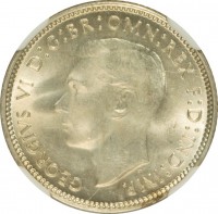 obverse of 6 Pence - George VI (1946 - 1948) coin with KM# 38a from Australia. Inscription: GEORGIVS VI D:G:BR:OMN:REX F:D:IND:IMP. HP