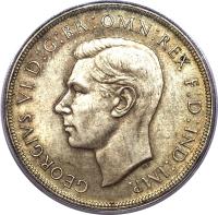obverse of 1 Crown - George VI - Coronation (1937 - 1938) coin with KM# 34 from Australia. Inscription: GEORGIVS VI D:G:BR:OMN:REX F:D:IND:IMP. HP