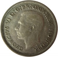 Australia coin 6 Pence - George VI - Without IND:IMP (1950 - 1952) obverse obverse of 6 Pence - George VI - Without IND:IMP (1950 - 1952) coin with KM# 45 from Australia. Inscription: GEORGIVS VI D:G:BR:OMN:REX FIDEI DEF. HP