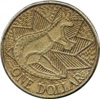 Australia coin 1 Dollar - Elizabeth II - First Fleet - 3'rd Portrait (1988) reverse reverse of 1 Dollar - Elizabeth II - First Fleet - 3'rd Portrait (1988) coin with KM# 100 from Australia. Inscription: ONE DOLLAR