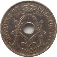 obverse of 25 Centimes - Albert I - French text (1913 - 1929) coin with KM# 68 from Belgium. Inscription: ROYAUME DE BELGIQUE ** 1922