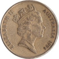 obverse of 1 Dollar - Elizabeth II - 3'rd Portrait (1985 - 1998) coin with KM# 84 from Australia. Inscription: ELIZABETH II AUSTRALIA 1994 RDM