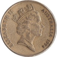 Australia coin 1 Dollar - Elizabeth II - 3'rd Portrait (1985 - 1998) obverse obverse of 1 Dollar - Elizabeth II - 3'rd Portrait (1985 - 1998) coin with KM# 84 from Australia. Inscription: ELIZABETH II AUSTRALIA 1994 RDM