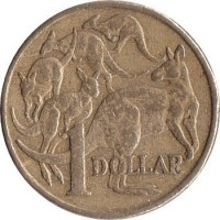 reverse of 1 Dollar - Elizabeth II - 3'rd Portrait (1985 - 1998) coin with KM# 84 from Australia. Inscription: 1 DOLLAR