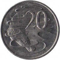 reverse of 20 Cents - Elizabeth II (1999 - 2015) coin with KM# 403 from Australia. Inscription: 20 SD