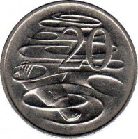 reverse of 20 Cents - Elizabeth II (1985 - 1998) coin with KM# 82 from Australia. Inscription: 20 SD