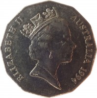 Australia coin 50 Cents - Elizabeth II - Year of the Family (1994) obverse obverse of 50 Cents - Elizabeth II - Year of the Family (1994) coin with KM# 257 from Australia. Inscription: ELIZABETH II AUSTRALIA 1994 RDM