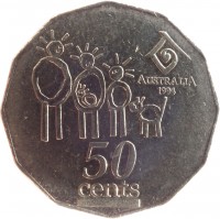 Australia coin 50 Cents - Elizabeth II - Year of the Family (1994) reverse reverse of 50 Cents - Elizabeth II - Year of the Family (1994) coin with KM# 257 from Australia. Inscription: AUSTRALIA 1994 50 cents