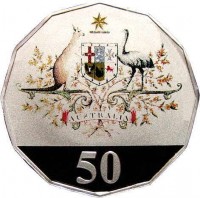 reverse of 50 Cents - Elizabeth II - Federation (2001) coin with KM# 491 from Australia. Inscription: AUSTRALIA 50