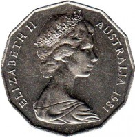 obverse of 50 Cents - Elizabeth II - Wedding (1981) coin with KM# 72 from Australia. Inscription: ELIZABETH II AUSTRALIA 1981