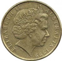 obverse of 1 Dollar - Elizabeth II - Year of Older Persons - 4'th Portrait (1999) coin with KM# 405 from Australia. Inscription: ELIZABETH II AUSTRALIA 1999 IRB