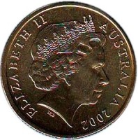 Australia coin 1 Dollar - Elizabeth II - Year of the Outback - 4'th Portrait (2002) obverse obverse of 1 Dollar - Elizabeth II - Year of the Outback - 4'th Portrait (2002) coin with KM# 600 from Australia. Inscription: ELIZABETH II AUSTRALIA 2002 IRB