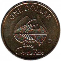 Australia coin 1 Dollar - Elizabeth II - Year of the Outback - 4'th Portrait (2002) reverse reverse of 1 Dollar - Elizabeth II - Year of the Outback - 4'th Portrait (2002) coin with KM# 600 from Australia. Inscription: ONE DOLLAR 2002 Year of the Outback