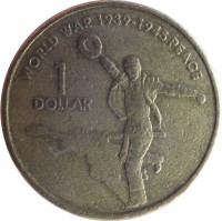 reverse of 1 Dollar - Elizabeth II - World War II - 4'th Portrait (2005) coin with KM# 747 from Australia. Inscription: WORLD WAR 1939-1945 PEACE 1 DOLLAR