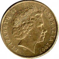 obverse of 1 Dollar - Elizabeth II - APEC Australia - 4'th Portrait (2007) coin with KM# 1040 from Australia. Inscription: ELIZABETH II AUSTRALIA 2007 IRB