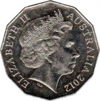 Australia coin 50 Cents - Elizabeth II (1999 - 2015) obverse obverse of 50 Cents - Elizabeth II (1999 - 2015) coin with KM# 404 from Australia. Inscription: ELIZABETH II AUSTRALIA 2012 IRB