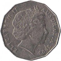 Australia coin 50 Cents - Elizabeth II - Year of the Outback (2002) obverse obverse of 50 Cents - Elizabeth II - Year of the Outback (2002) coin with KM# 602 from Australia. Inscription: ELIZABETH II AUSTRALIA 2002 IRB