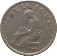 obverse of 50 Centimes - Albert I - French text (1922 - 1933) coin with KM# 87 from Belgium. Inscription: * BELGIQUE * A.B