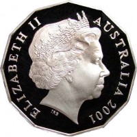 Australia coin 50 Cents - Elizabeth II - Norfolk Island (2001) obverse obverse of 50 Cents - Elizabeth II - Norfolk Island (2001) coin with KM# 533 from Australia. Inscription: ELIZABETH II AUSTRALIA 2001 IRB