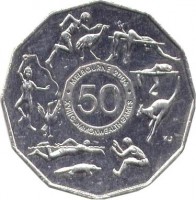 Australia coin 50 Cents - Elizabeth II - Commonwealth Games (2005) reverse reverse of 50 Cents - Elizabeth II - Commonwealth Games (2005) coin with KM# 769 from Australia. Inscription: · MELBOURNE 2006 · 50 XVIII COMMONWEALTH GAMES