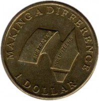 reverse of 1 Dollar - Elizabeth II - Volunteers - 4'th Portrait (2003) coin with KM# 690 from Australia. Inscription: MAKING A DIFFERENCE AUSTRALIA'S VOLUNTEERS 1 DOLLAR