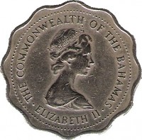 Bahamas coin 10 Cents - Elizabeth II - 2'nd Portrait (1973) obverse obverse of 10 Cents - Elizabeth II - 2'nd Portrait (1973) coin with KM# 39 from Bahamas. Inscription: THE COMMONWEALTH OF THE BAHAMAS · ELIZABETH II ·