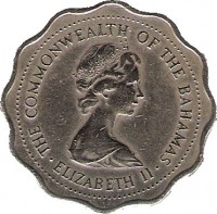 obverse of 10 Cents - Elizabeth II - 2'nd Portrait (1973) coin with KM# 39 from Bahamas. Inscription: THE COMMONWEALTH OF THE BAHAMAS · ELIZABETH II ·