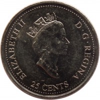 obverse of 25 Cents - Elizabeth II - Community (2000) coin with KM# 376 from Canada. Inscription: ELIZABETH II D · G · REGINA 25 CENTS