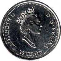obverse of 25 Cents - Elizabeth II - Creativity (2000) coin with KM# 379 from Canada. Inscription: ELIZABETH II D · G · REGINA 25 CENTS